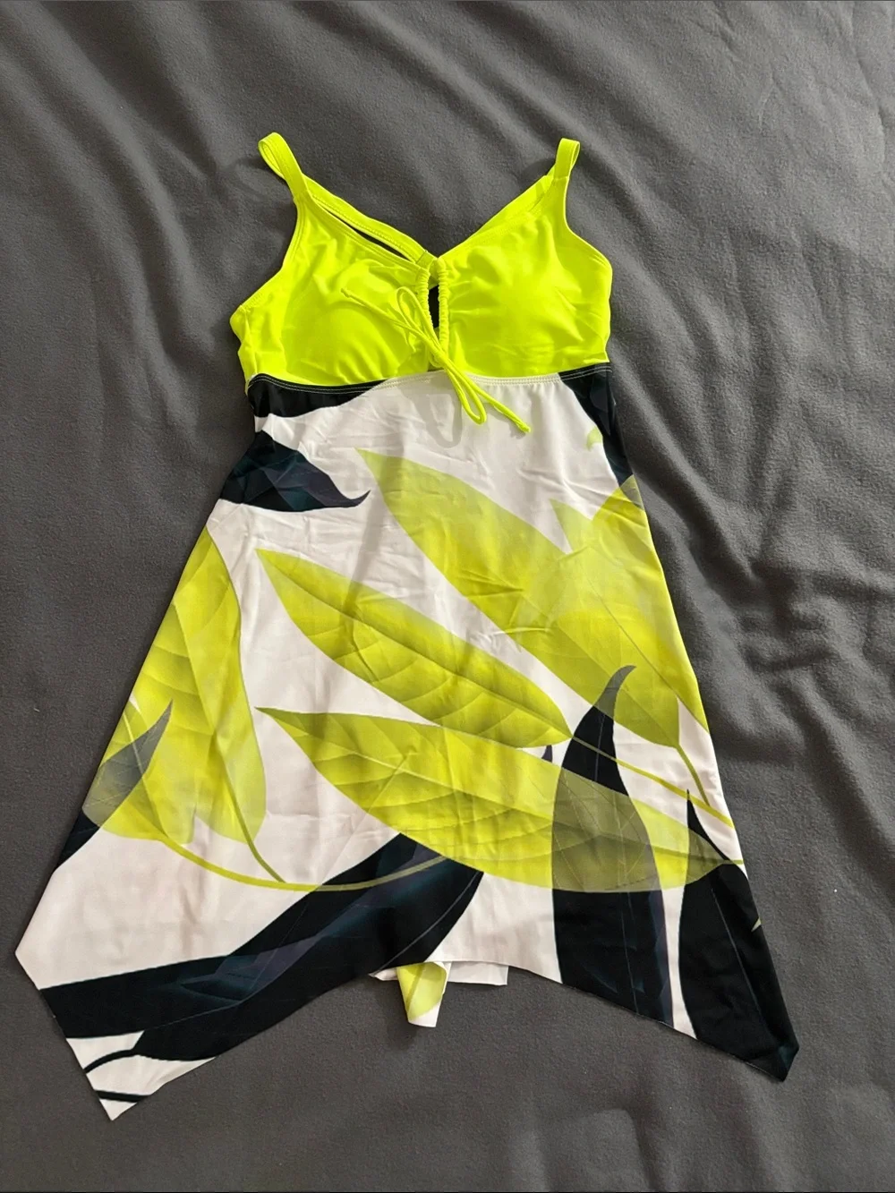 Neon Yellow Tropical Tankini Swim Dress Set Size Small
